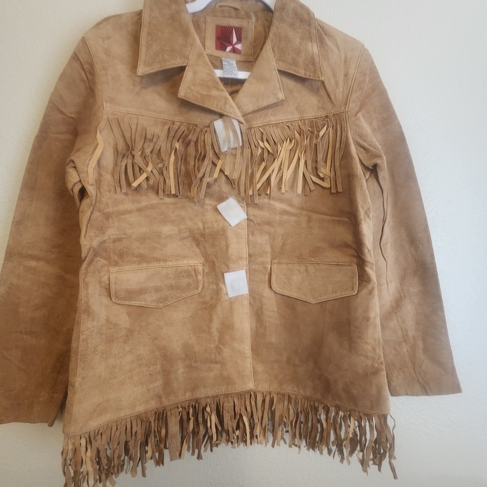 Vintage Marlboro Red Star Tan Suede Fringe Jacket
